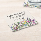 の日結婚付救水の色のワイルドフラワーのフローラ スクエアペーパーコースター (アングル)