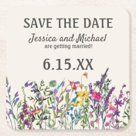 の日結婚付救水の色のワイルドフラワーのフローラ スクエアペーパーコースター