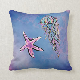 *~*の星の魚のクラゲの抽象芸術のビーチの水彩画 クッション