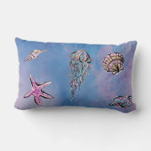 *~*の星の魚の海の貝の抽象芸術のビーチの水彩画 ランバークッション (裏面)