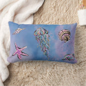 *~*の星の魚の海の貝の抽象芸術のビーチの水彩画 ランバークッション (ブランケット)