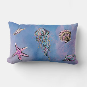 *~*の星の魚の海の貝の抽象芸術のビーチの水彩画 ランバークッション