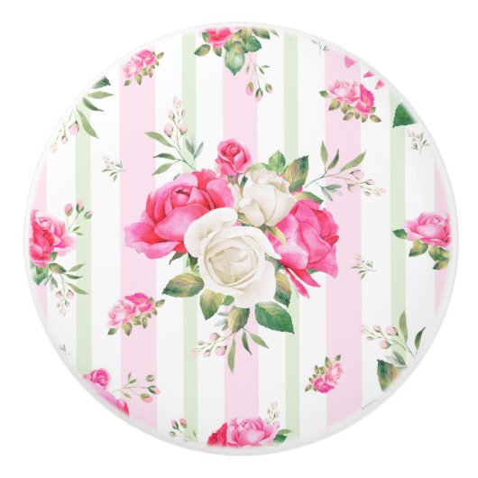 の春、ぼろぼろの上品、ピンクのバラ、上品、f美しい セラミックノブ (正面)