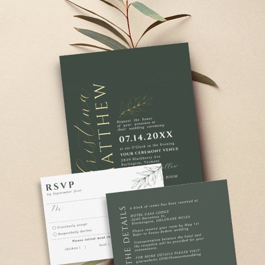 の暗モダン結婚緑の詳細エンクロージャカード エンクロージャーカード