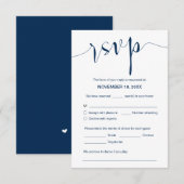 の書結婚書、シンプルNavy Blue、ディナーRSVP エンクロージャーカード (正面/裏面)