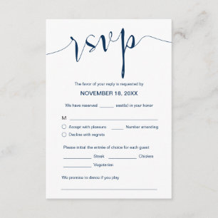 の書結婚書、シンプルNavy Blue、ディナーRSVP エンクロージャーカード
