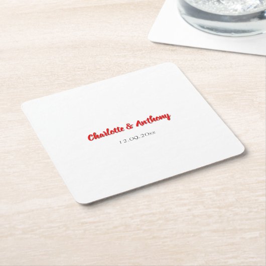 の書結婚跡エレガントクリエイティブ赤白 スクエアペーパーコースター (アングル)