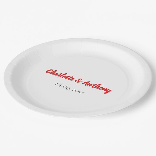 の書結婚跡エレガントクリエイティブ赤白 ペーパープレート (アングル)