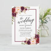 の書結婚跡フローラモダンブルゴーニュのフレーム 招待状 (スタンド正面)