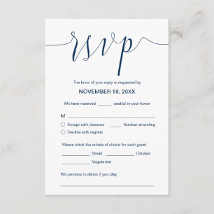 の書結婚道、ネイビーブルーのスクリプト、ディナーRSVP エンクロージャーカード