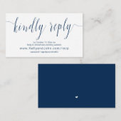 の書結婚道、ネイビーブルー、オンラインディナーRSVP エンクロージャーカード (正面/裏面)