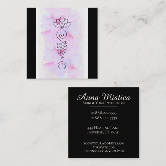 *~*の月のはすエネルギー治療師の霊気のマッサージのヨガ スクエア名刺 (正面/裏面)
