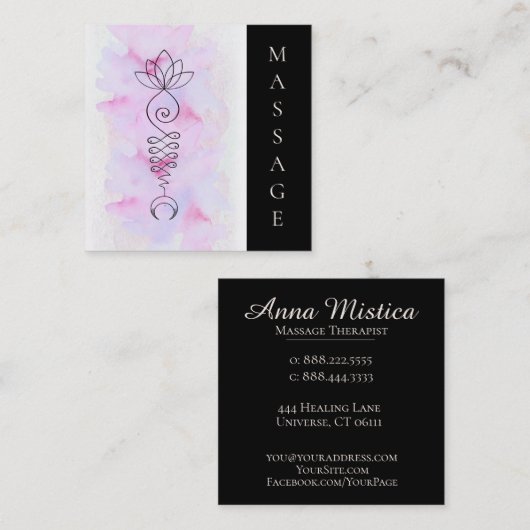 *~*の月のはすエネルギー霊気のマッサージセラピスト スクエア名刺 (正面/裏面)