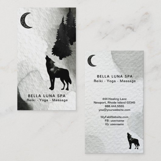*~*の月の宇宙月の遠ぼえのオオカミの松の木 名刺 (正面/裏面)