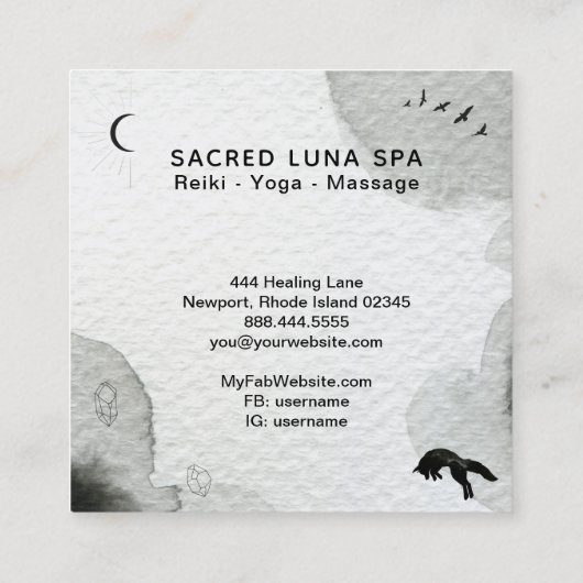 *~*の月の松の木を跳躍させている宇宙月のキツネ スクエア名刺 (裏面)