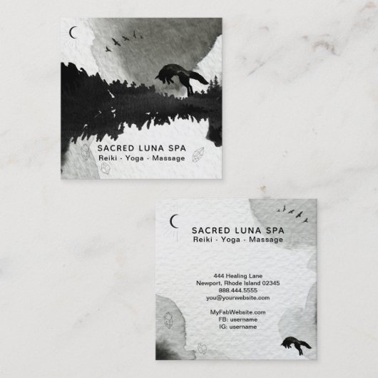 *~*の月の松の木を跳躍させている宇宙月のキツネ スクエア名刺 (正面/裏面)