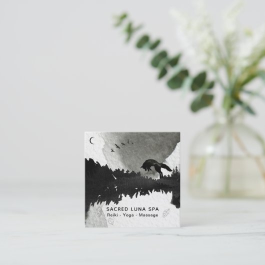 *~*の月の松の木を跳躍させている宇宙月のキツネ スクエア名刺 (スタンド正面)