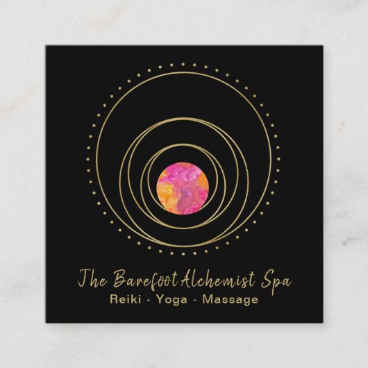 *~*の月神聖な幾何学の金ゴールド幾何学的なBoho スクエア名刺 (正面)