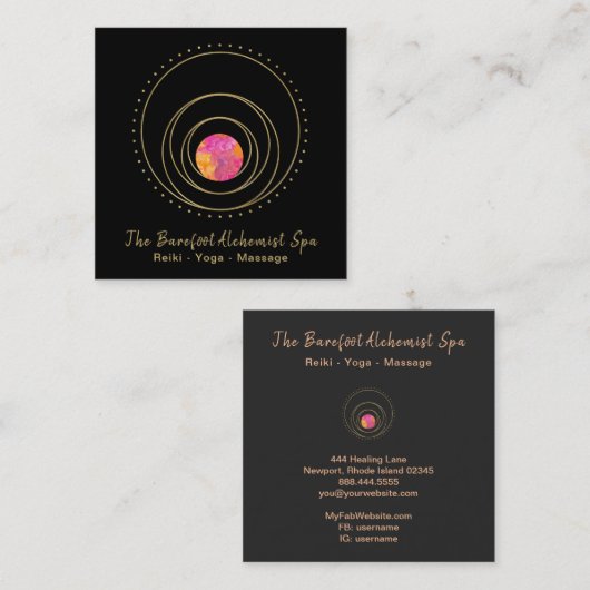 *~*の月神聖な幾何学の金ゴールド幾何学的なBoho スクエア名刺 (正面/裏面)