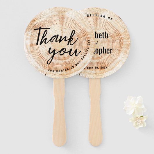 の木のディスクカット来ありが素朴結婚と ハンドファン (正面&裏面)