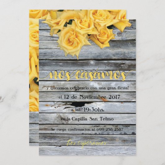 〜の木の背景に黄色いバラがスペインの乗る 招待状 (正面/裏面)