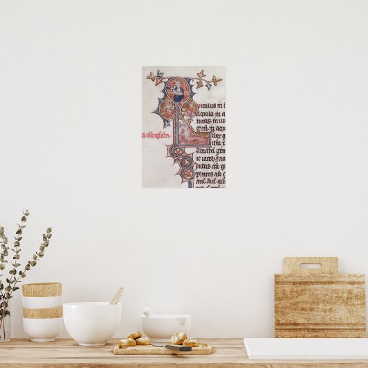 の木を描いた歴史的イニシャル「L」 ポスター (キッチン)