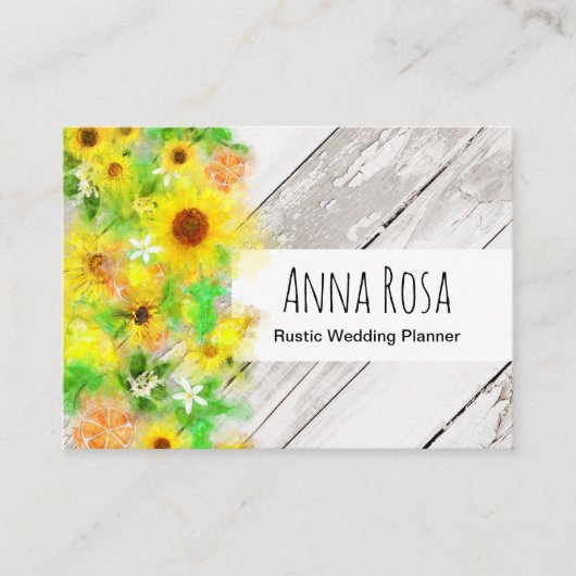 *~*の木製の素朴なヴィンテージのヒマワリのオレンジレモン 名刺 (正面)