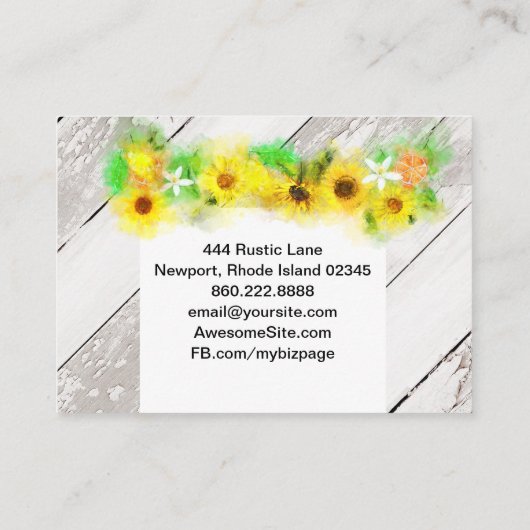 *~*の木製の素朴なヴィンテージのヒマワリのオレンジレモン 名刺 (裏面)