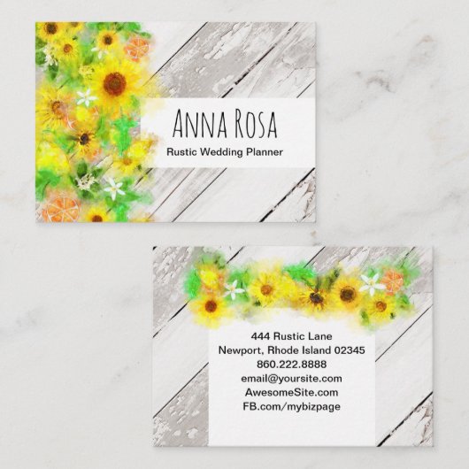 *~*の木製の素朴なヴィンテージのヒマワリのオレンジレモン 名刺 (正面/裏面)