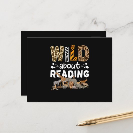 の本や本読虫の図書館に夢中だ ポストカード (正面/裏面インサイチュ)