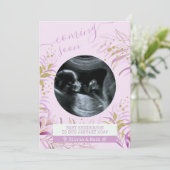 の来近日超音波写真ピンクの金ゴールドの葉 案内状 (スタンド正面)