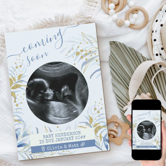 の来近日超音波写真青金ゴールドの葉 案内状