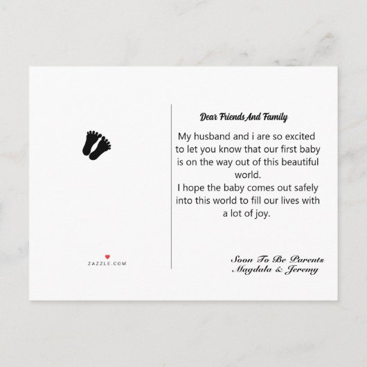 の来間もなくカスタムの写真妊娠の発表 インビテーションポストカード (裏面)