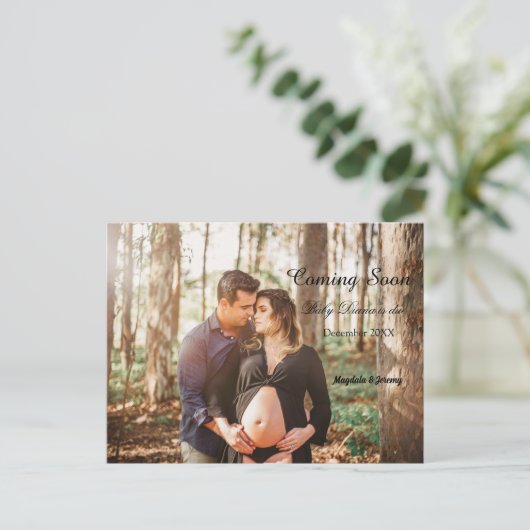 の来間もなくカスタムの写真妊娠の発表 インビテーションポストカード (スタンド正面)