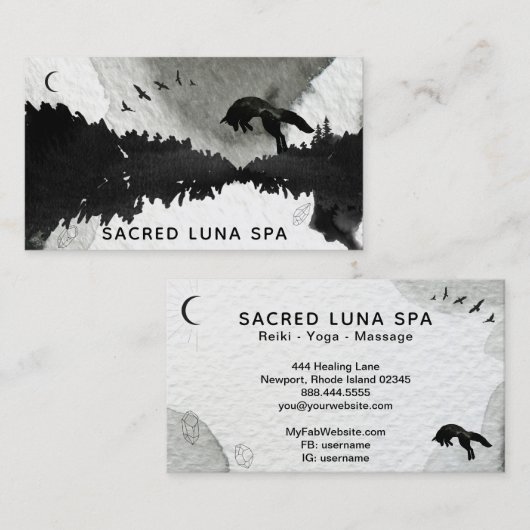 *~*の松の木を跳躍させている月の宇宙月のキツネ 名刺 (正面/裏面)