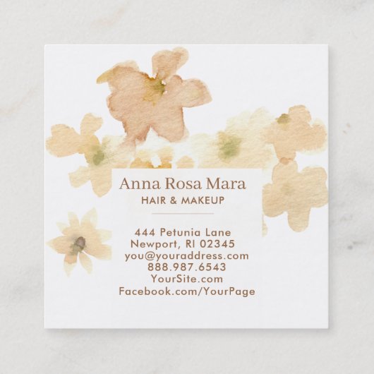 *~*の柔らかさの抽象芸術のベージュモモの花柄の水彩画 スクエア名刺 (裏面)