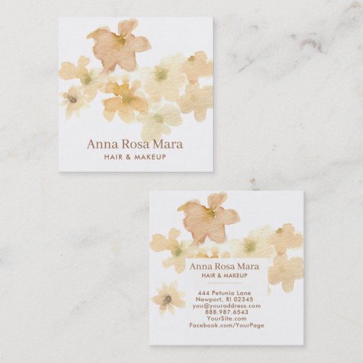 *~*の柔らかさの抽象芸術のベージュモモの花柄の水彩画 スクエア名刺 (正面/裏面)