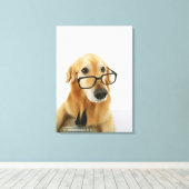 の椅子に座ってネクタイとメガネを着た犬 キャンバスプリント (インサイチュ (ウッドフロア))