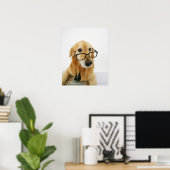 の椅子に座ってネクタイとメガネを着た犬 ポスター (ホームオフィス)