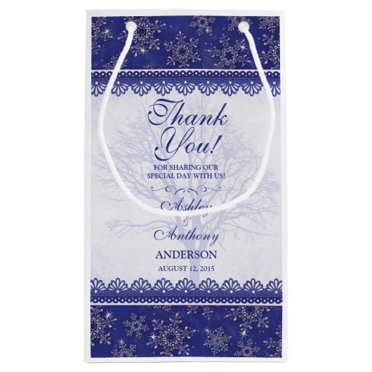 の歓迎結婚抱き枕ブルーウィンタースノーフレーク スモールペーパーバッグ (裏面)