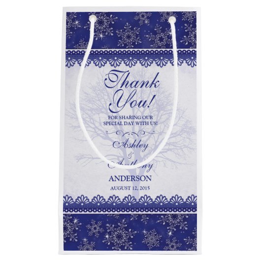 の歓迎結婚抱き枕ブルーウィンタースノーフレーク スモールペーパーバッグ (正面)