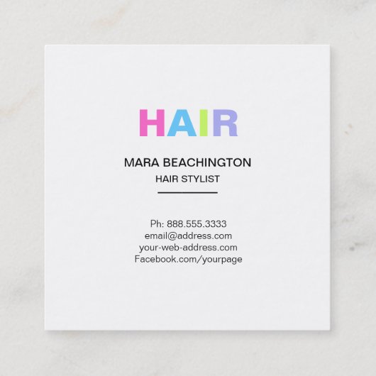 *~*の毛のパステルのはさみのシンプルでミニマルなはっきりした スクエア名刺 (裏面)