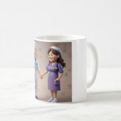 の気にハート、癒しの手:思いやりの気持ちで飲む コーヒーマグカップ (正面右)