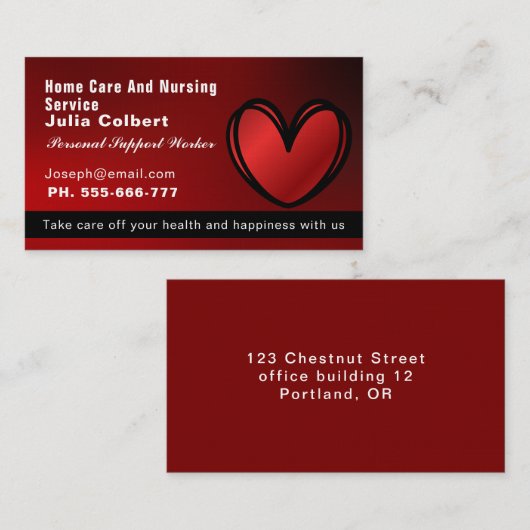 の気に同伴介護者赤いハートプロフェッショナル 名刺 (正面/裏面)