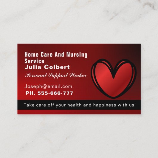 の気に同伴介護者赤いハートプロフェッショナル 名刺 (正面)