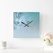 *~*の水彩画の天花のターコイズのグリッター スクエア壁時計 (ホーム)