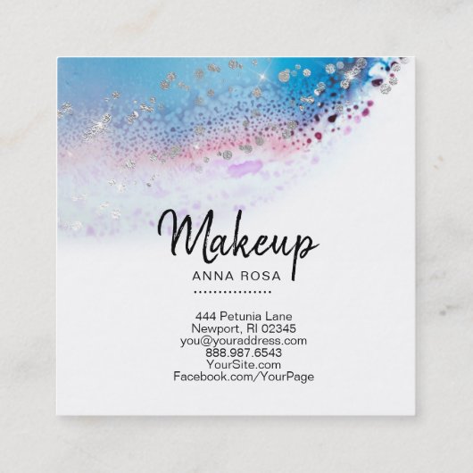 *~*の水彩画の抽象芸術のパステル調のグリッターの青 スクエア名刺 (裏面)