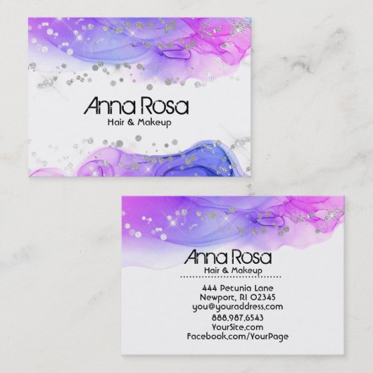 *~*の水彩画の抽象芸術のマゼンタのラベンダーのモダン 名刺 (正面/裏面)