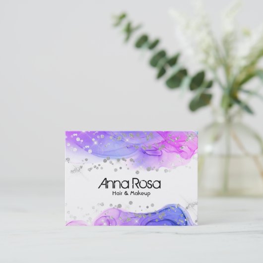 *~*の水彩画の抽象芸術のマゼンタのラベンダーのモダン 名刺 (スタンド正面)