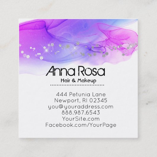 *~*の水彩画の抽象芸術のマゼンタの青いモダン スクエア名刺 (裏面)